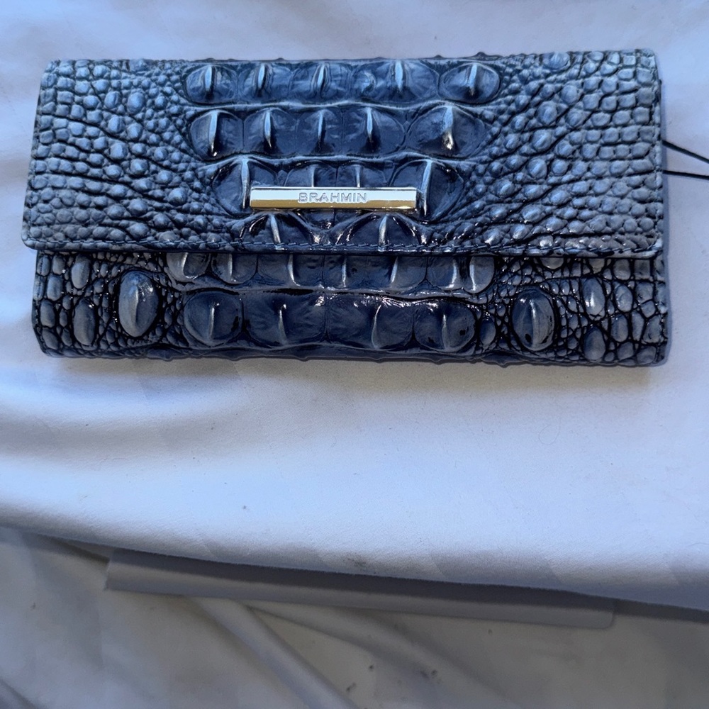 NWT - Brahmin Navy “Cordelia”, Croc-Embossed Flap Wallet.